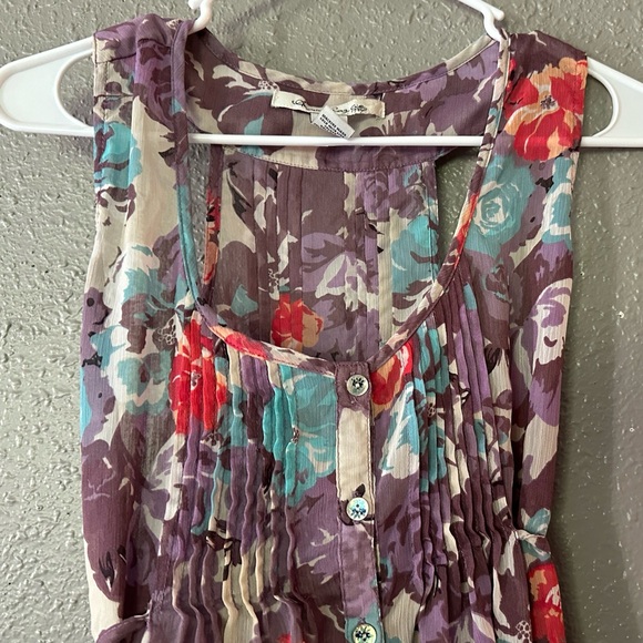 American Rag Sheer Tie Back Racer Back Purple Floral Print Blouse Size M - Picture 5 of 11